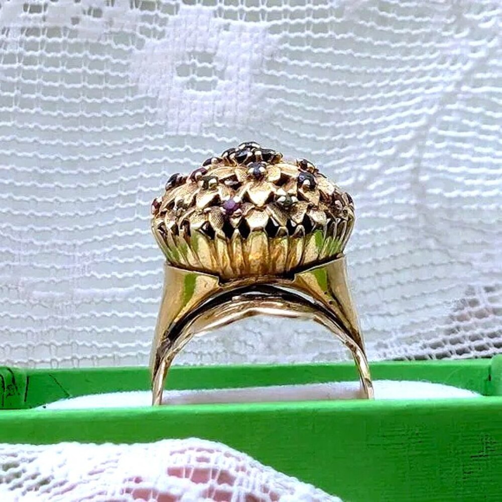 Antique Large Solid 14k Yellow Gold Ruby Sapphire… - image 2